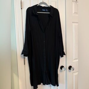 Denim&Co Beach Black Button-Down Swim Coverup